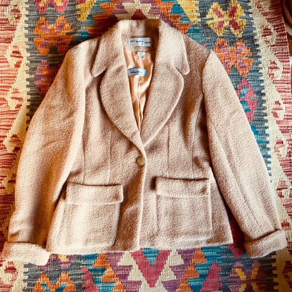 Vintage Wool-Mohair-Alpaga Winter Jacket Camel Tan Brown Oversize Cozy Blazer - Picture 2 of 8